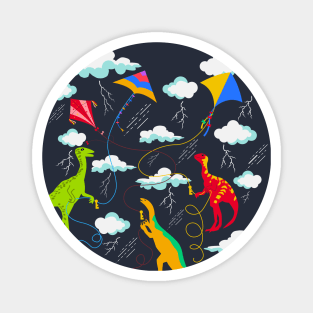 Dinosaurs flying Kites in Thunderstorm Magnet